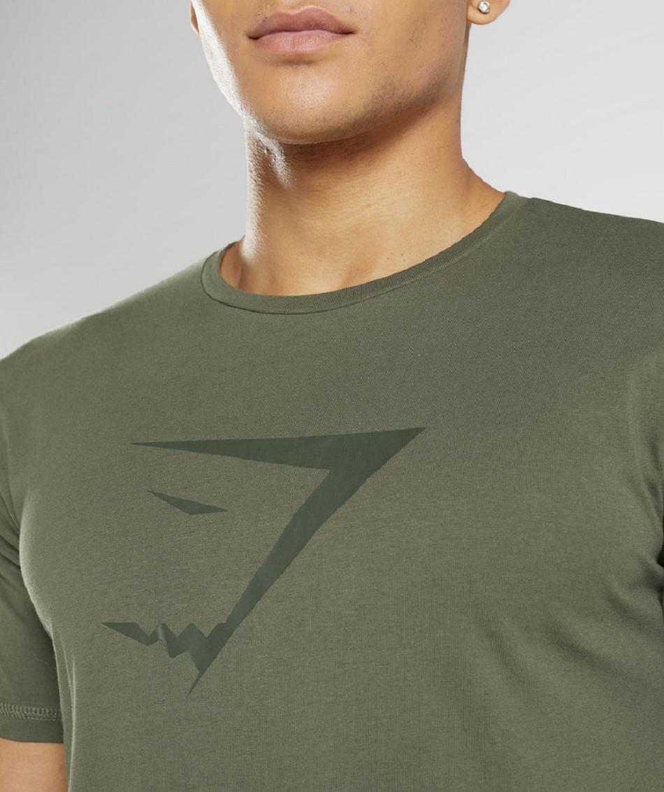 T Shirts Gymshark Sharkhead Infill Hombre Verde Oliva | CO 3296QMA